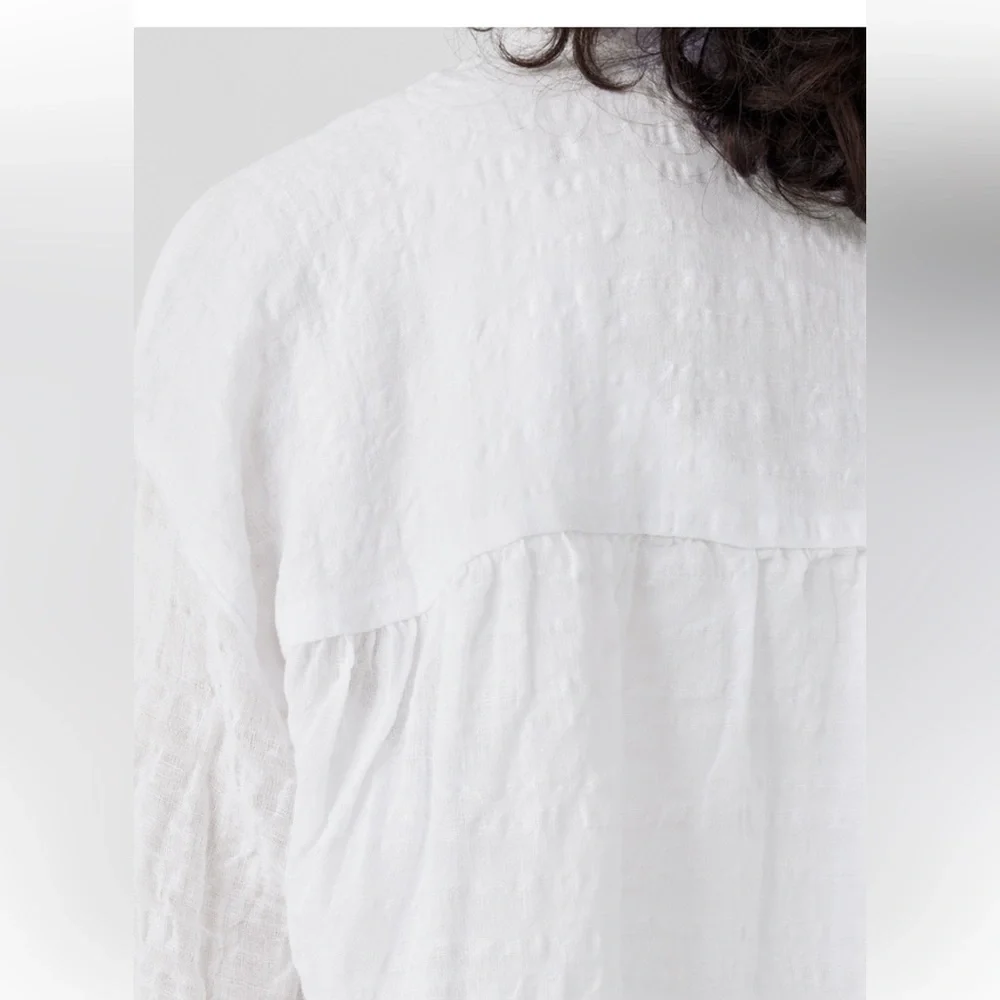 NWT EILEEN FISHER Linen Cotton Sheer Check Mandarin Collar Shirt - Picture 3 of 10